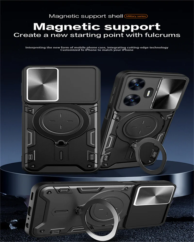 Luxury Magnetic Vehicle-Mounted 360 Rotat Metal Ring Kicstand Funda Per Motorola Moto G14 G84 G54 Case Slide Window Protect Lens