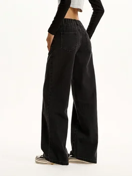 Teenage Girls Black Casual Washed Denim Jeans - Preppy Style Trendy Straight Leg Pants 2