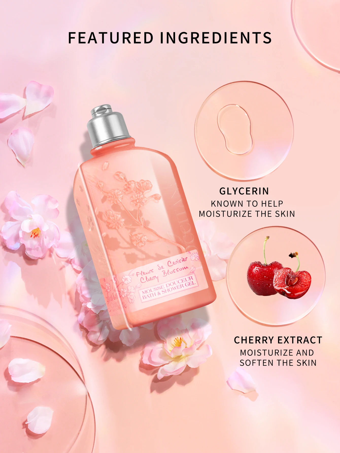 L'Occitane en Provence Cherry Blossom Bath & Shower Gel-8.4 FL.OZ./250ML