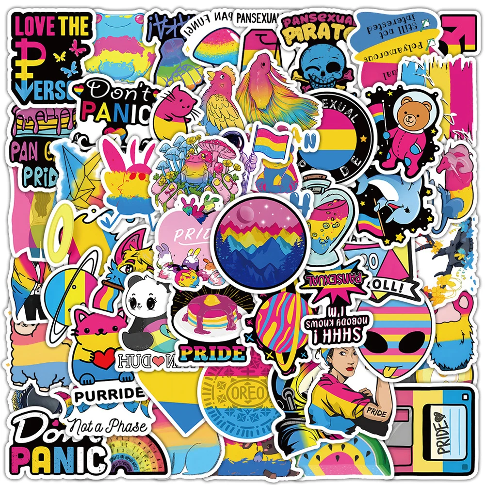 10/30/60pcs Pansexual Pride Graffiti Stickers Rainbow LGBT Decals Laptop Luggage Phone Car Skateboard Cartoon Waterproof Sticker