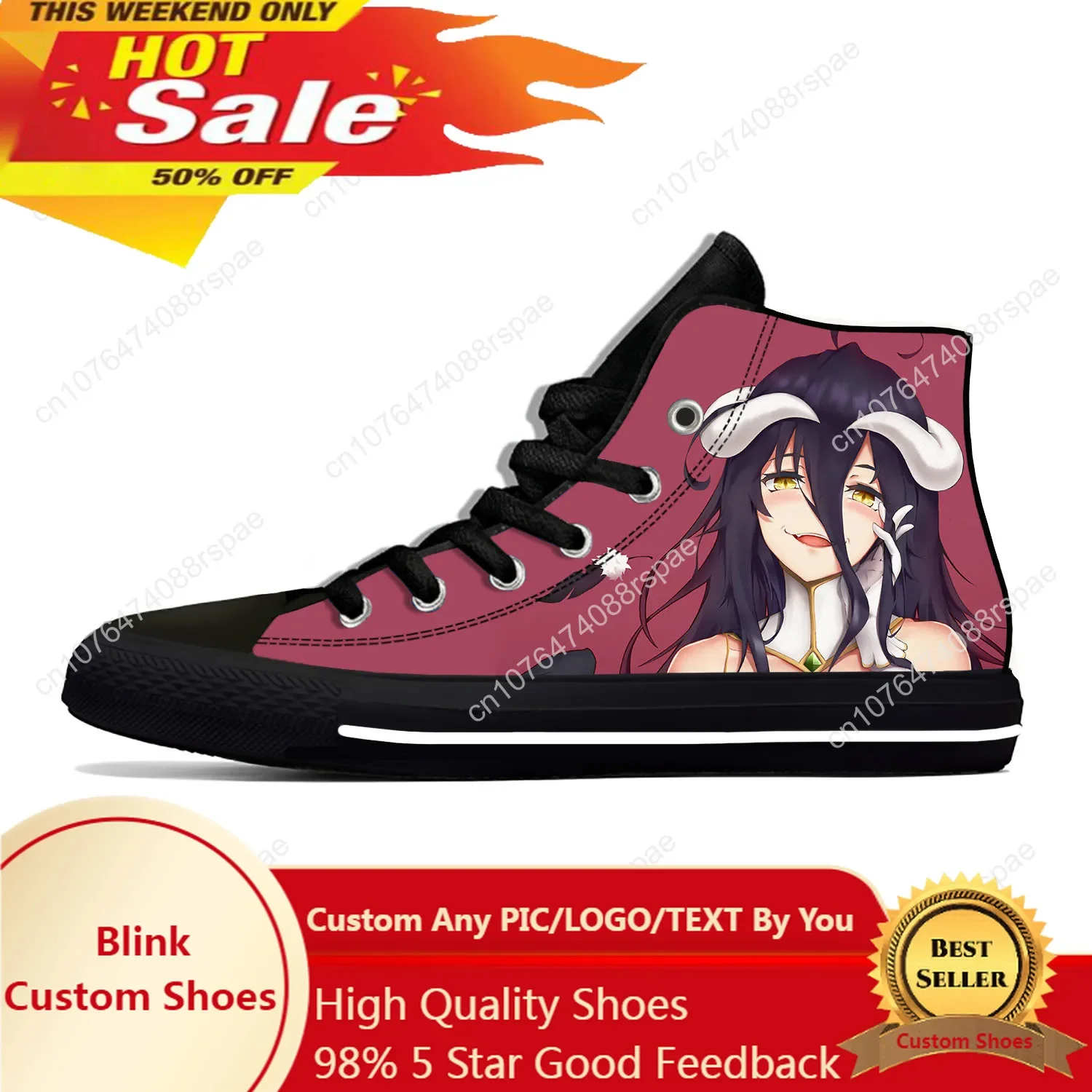 

Japanese Anime Manga Cartoon Overlord Albedo Cute Casual Cloth Shoes High Top Lightweight Breathable 3D Print Men Women Sneakers