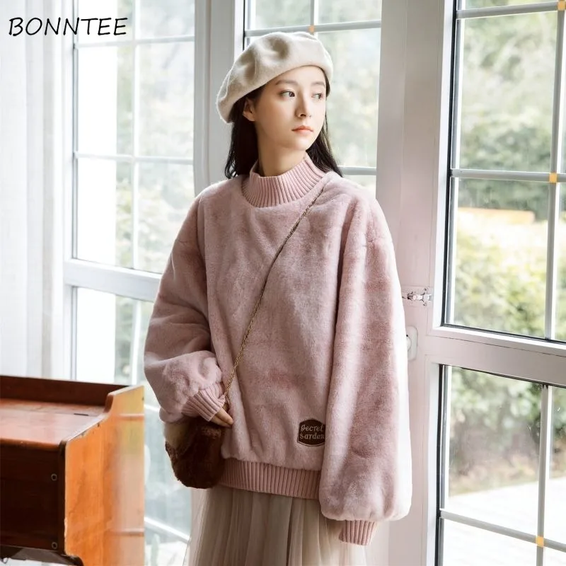 

Sweatshirts Women All-match Loose Simple Delicate Korean Style New Autumn Age-reducing Ladies Basics Elegant Designed Lovely Ins