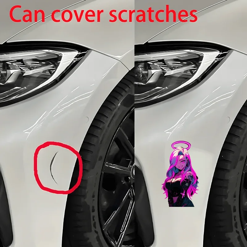 1 Stück Neon Pink Engel-Mädchen Wasserdichter Aufkleber Vinyl-Dekal für Auto-Tankdeckel Motorrad Laptop Dekoration – Detail 6