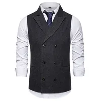 #4825 Autumn Winter Men's Vests Double Breasted Suits Vests Slim Fit Plaid Men's Vests Sleeveless Jacket Office Vest Coat  1