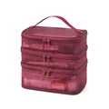 Three-layer mesh cosmetic bag-burgundy