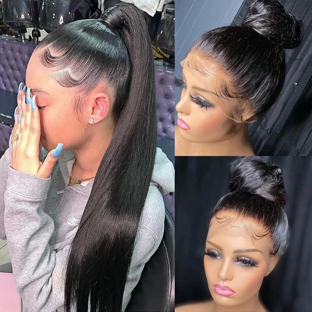 40Inch Full Lace Wig Human Hair Pre Plucked Bone Straight Hd Lace Frontal Brazilian 13x6 Front