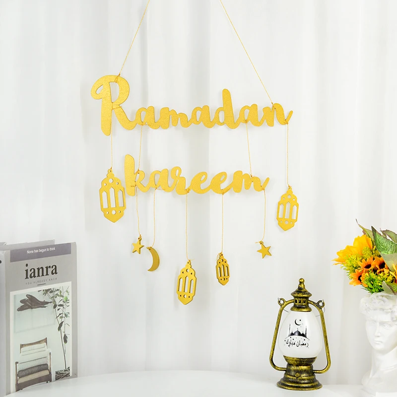 Ramadan Kareem Wooden Wall Pendant DIY Wood Craft 2024 Eid Mubarak Muslim Islamic Party Supplies Home Eid Al Adha Gifts