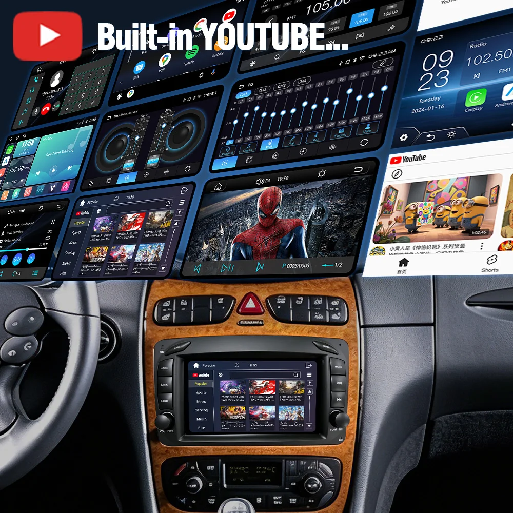 AUTOTOP Pantalla de radio para coche con sistema Linux de 7 pulgadas para Mercedes Benz CLK W209 C209 W168 W203 W463 Vito 1998-2006, CarPlay inalámbrico, Android Auto, radio para coche, pantalla táctil, monitor multimedia, navegación GPS, unidad principal estéreo, WiFi 6