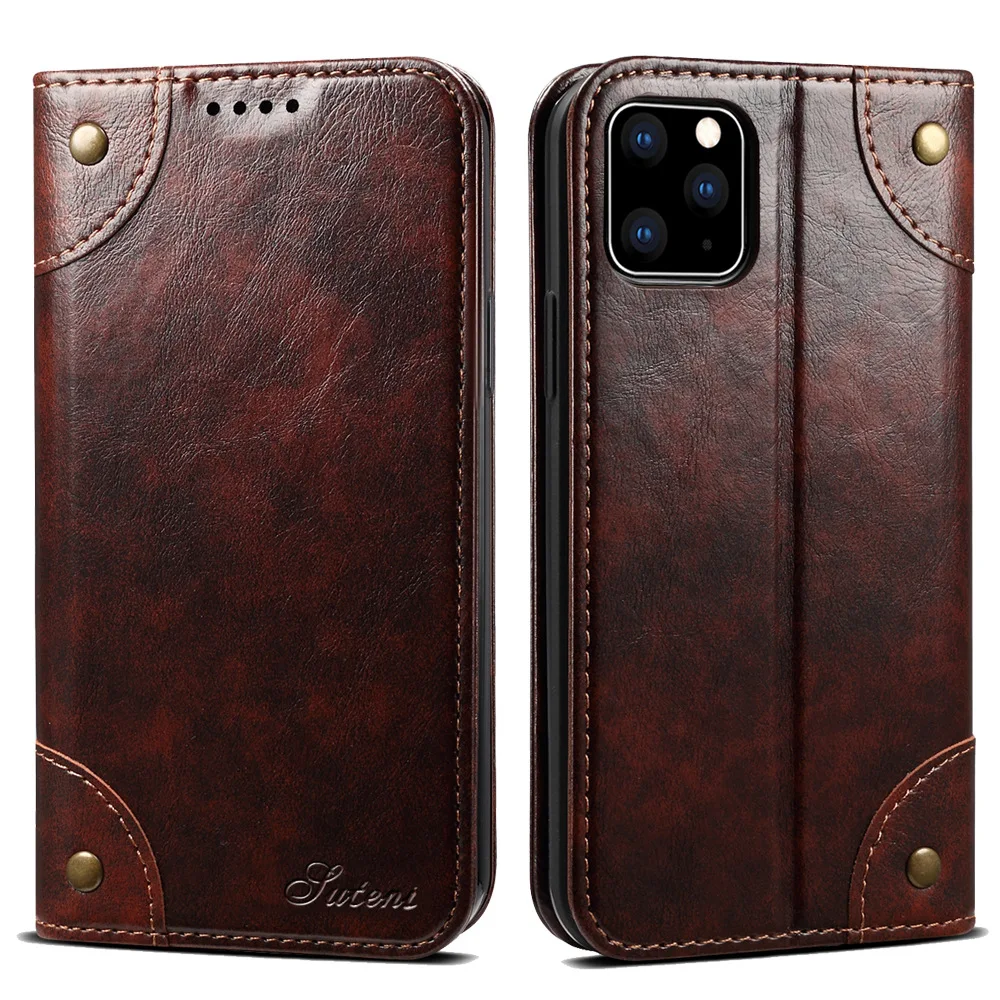 Elegant Genuine Leather Flip Wallet Phone Case with Magnetic Closure