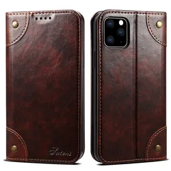 Elegant Genuine Leather Flip Wallet Phone Case with Magnetic Closure - iPhone 12 Mini (Dark Brown)
