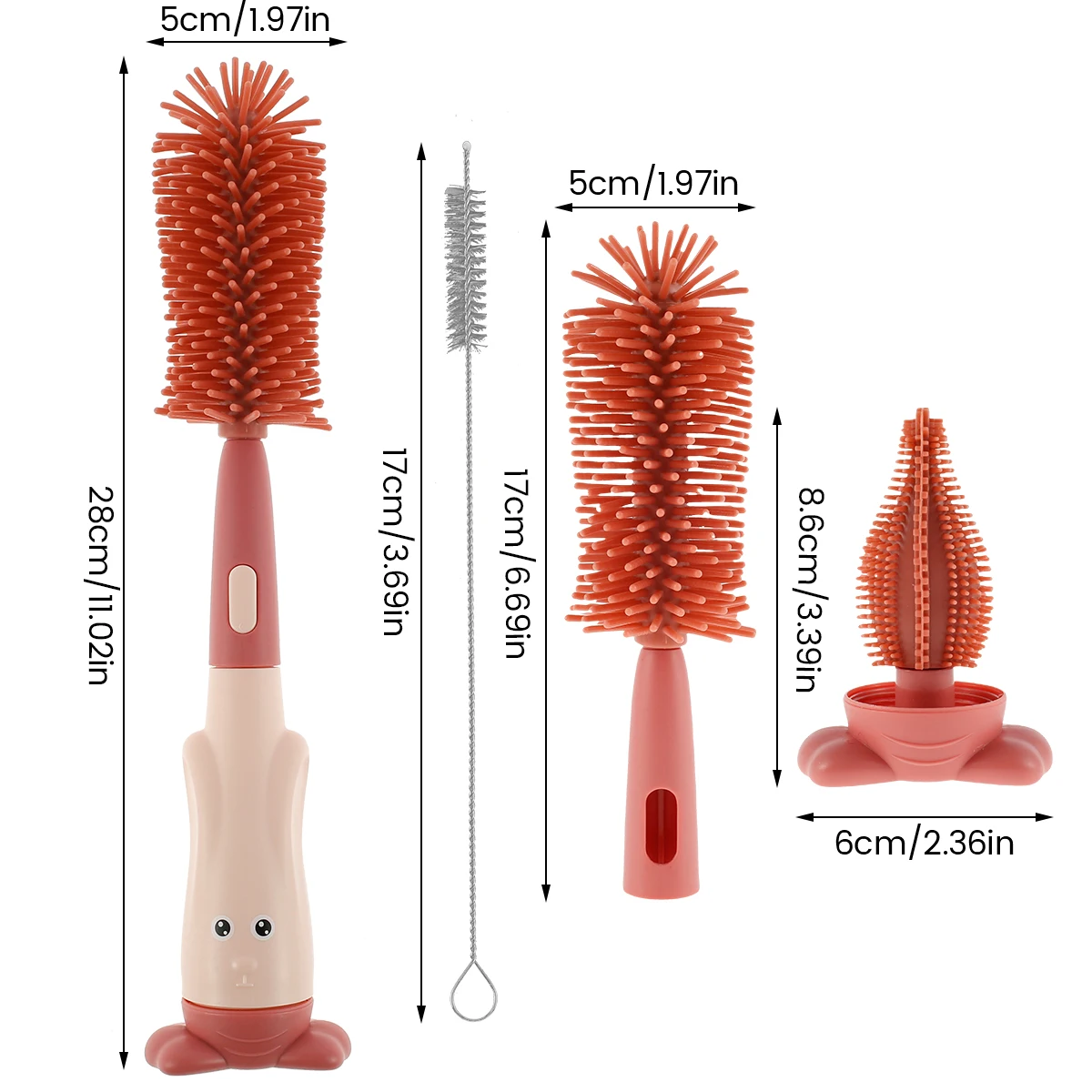 Lot De 3 Brosses Pour Biberon Avec Poignée Unique En Silicone Et Brosse De Nettoyage De Tétine Avec Support - Brosse De Nettoyage Portable Pour Paille - Brosse De Nettoyage Réutilisable Pour