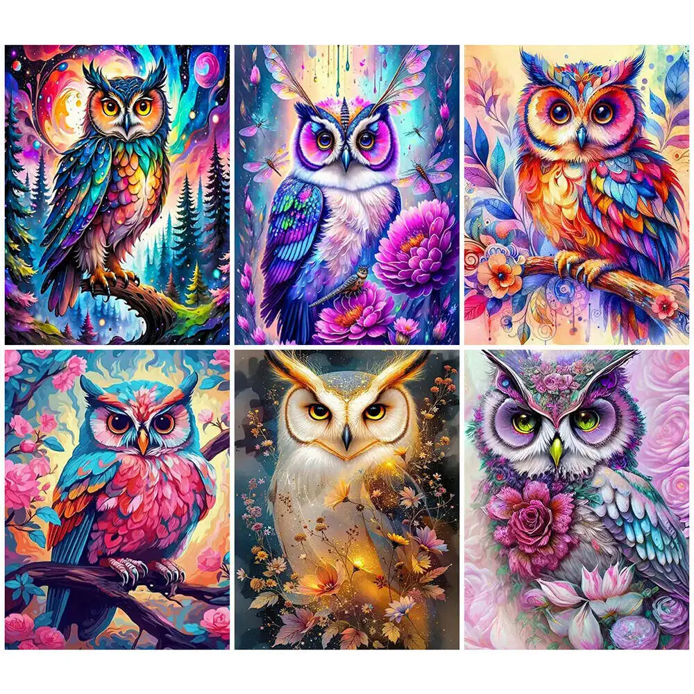 Diamond Painting Huacan DIY 5D Owl Full Round Drill Embroidery Flower Mosaic Animal Picture Rhinestones Kit Home Decor Gift
