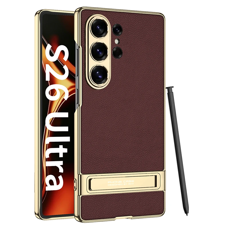 Luxury Electroplated Leather Ultra-Thin Phone Case with Stand and Pen Holder