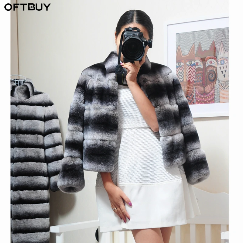 OFTBUY 2020 Natural Rex Rabbit Fur Coat Real Fur Coat Winter Jacket Women Stand Collar Thick Warm Outerwear Streetwear Casual