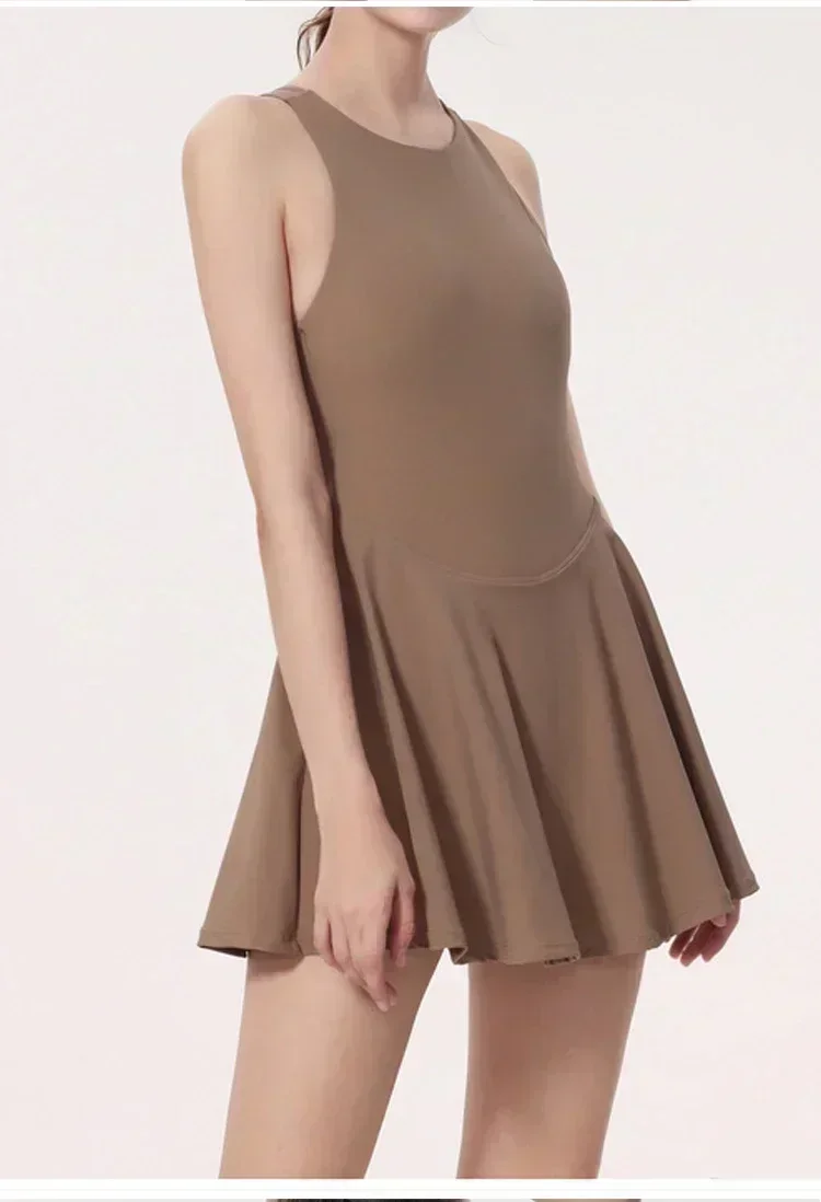 Lemon Tennis Skirt Quick Dry Badminton Sports Dress With Chest Pad one-piece Yoga Clothes Fitness Sundress Anti-leakage