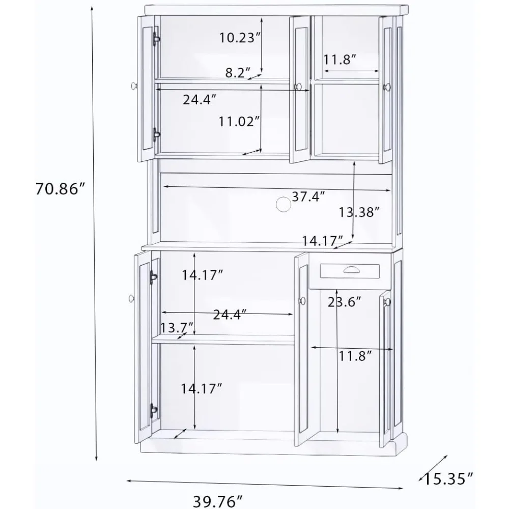 Kitchen Buffet Oven Countertop Storage Microwave Cabinet 71" 3 Doors Upstairs 3 Doors Downstairs 1 Drawer