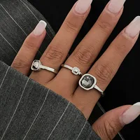 New Grey Crystal Geometric Ring Women Minimalist Design Silver Color Square Finger Rings Asymmetrical Zircon Daily Wear Jewelry 1