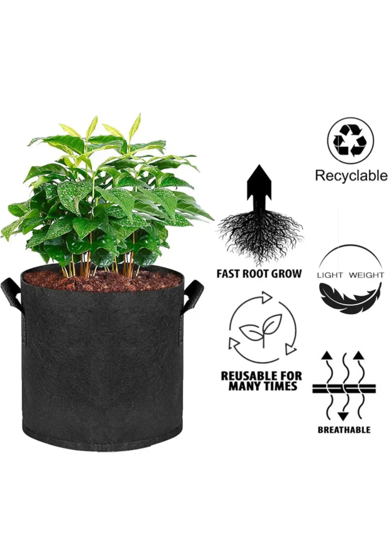 Plant Grow Bags 5-Pack Aeration Fabric Pots with Handles 3/4/5/7/30 Gallon