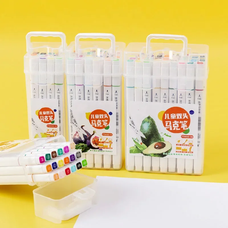 12/18Color Markers Manga Drawing Pen Based Sketch Felt-Tip Oily Twin Brush Art Writing School Stationery Painting Supplies