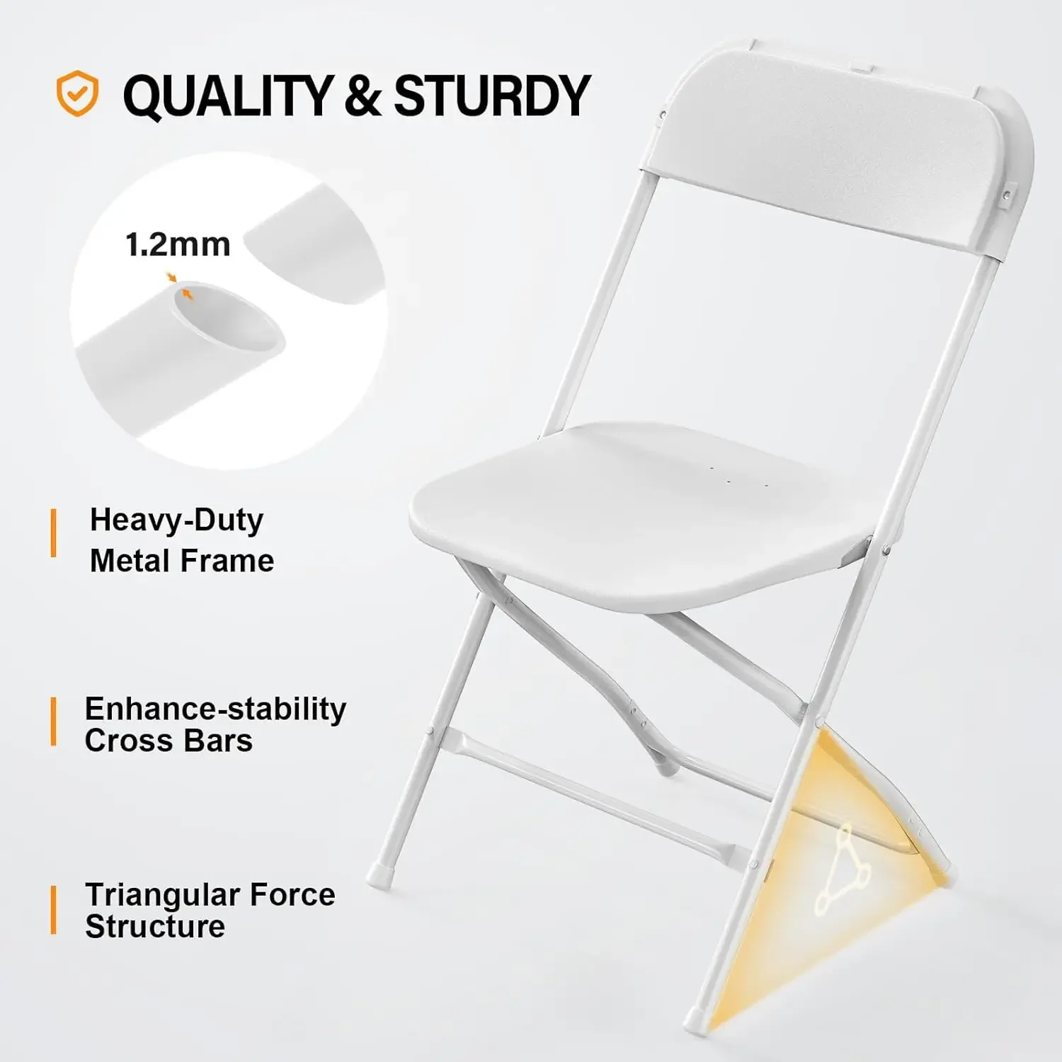 White Plastic Folding Chair 10 Pack Indoor Outdoor Portable Stackable Commercial Seat with Steel Frame 350lb. Capacity folding chair