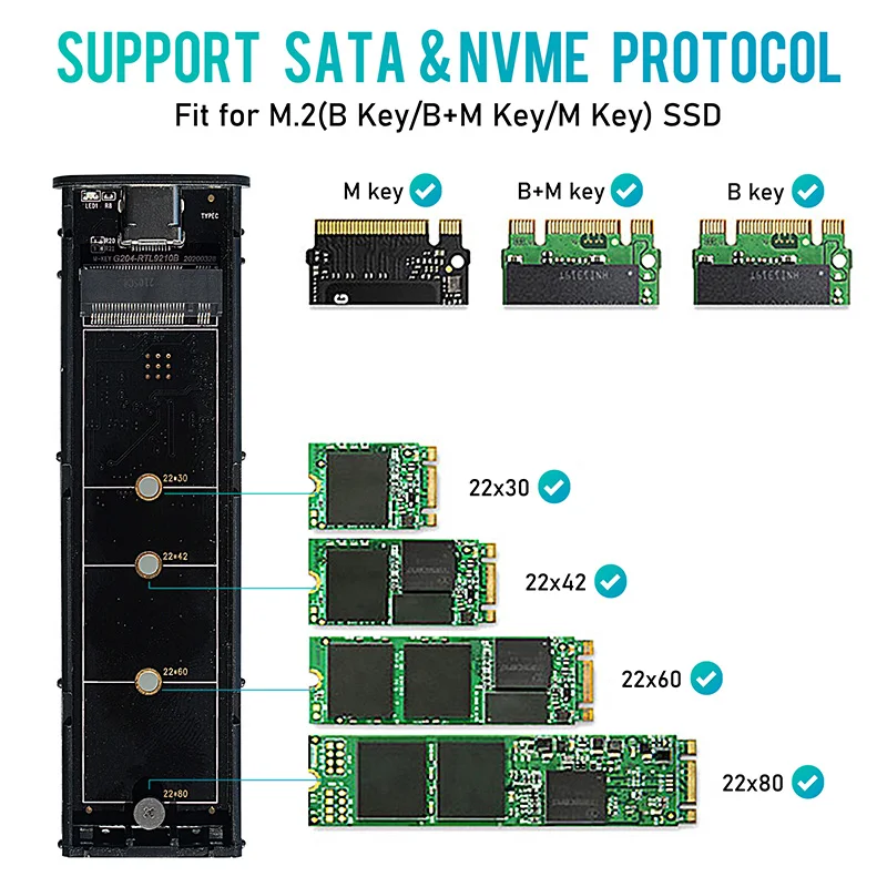 USB C/USB NVME  Sata NGFF SSD  Ŭ , USB C 3.1 Gen 2, 10Gbps M.2 NVME Ǵ 6Gbps SATA