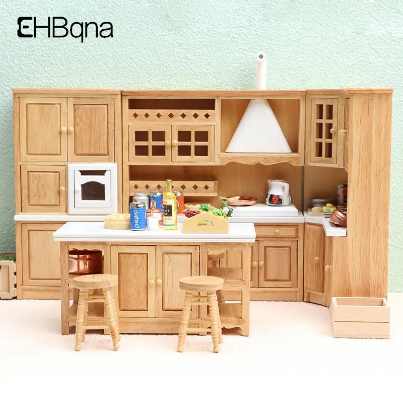 1:6 Scale Dollhouse Miniature Kitchen Wood Top White Cabinets