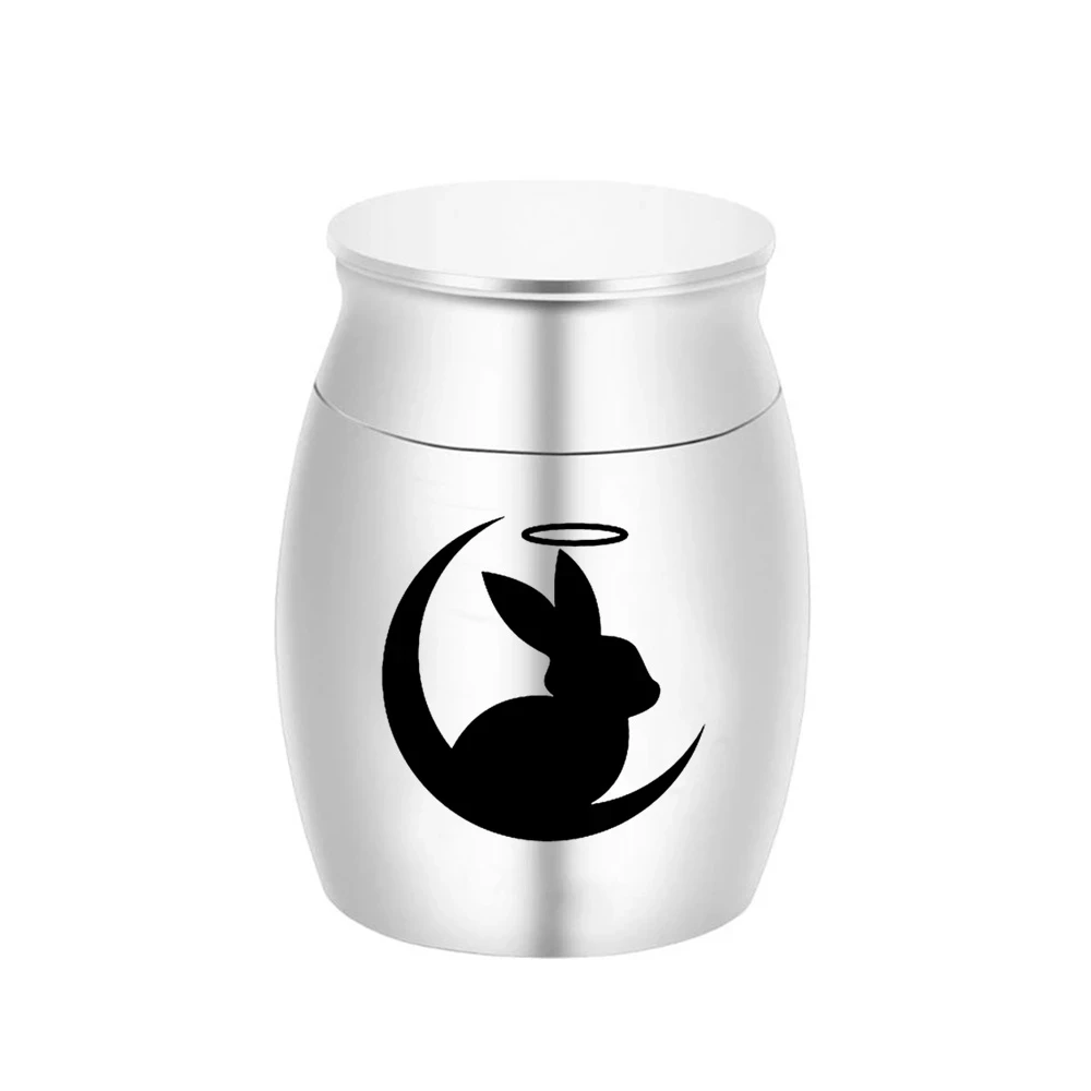Cute Rabbit and Moon Cremation Keepsake Urns for Human Ashes of Pet Mini Small Funeral Casket Titanium Steel Angel Memorial Jar