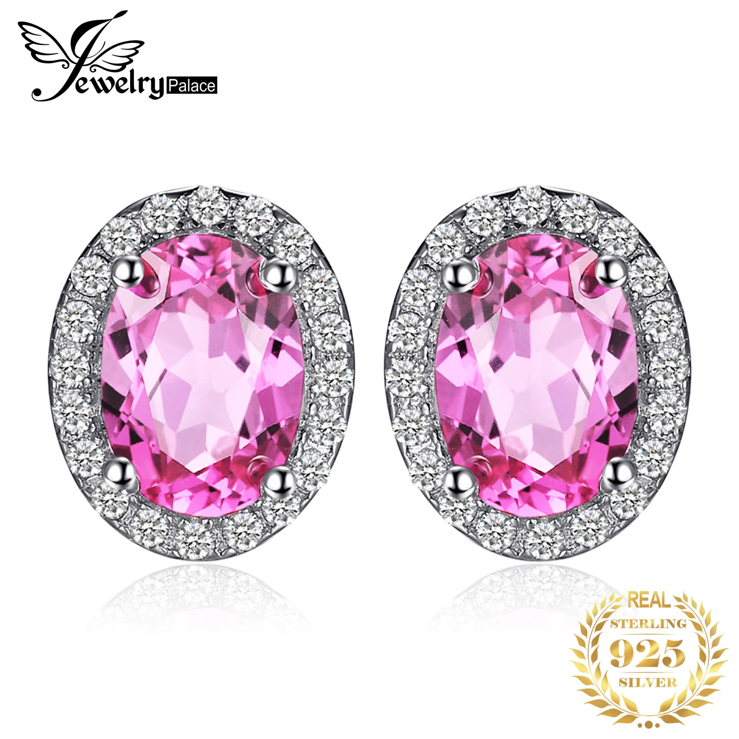 Jewelrypalace 2.1ct Oval Gemaakt Roze Saffier 925 Sterling Zilveren Oorbellen Voor Vrouwen Gemstone Fine Jewelry Anniversary Gift