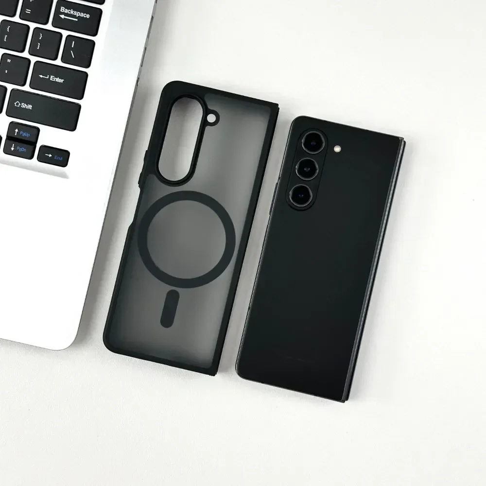 Translucent Magnetic Shockproof Folding Case with Wireless Charging Compatibility