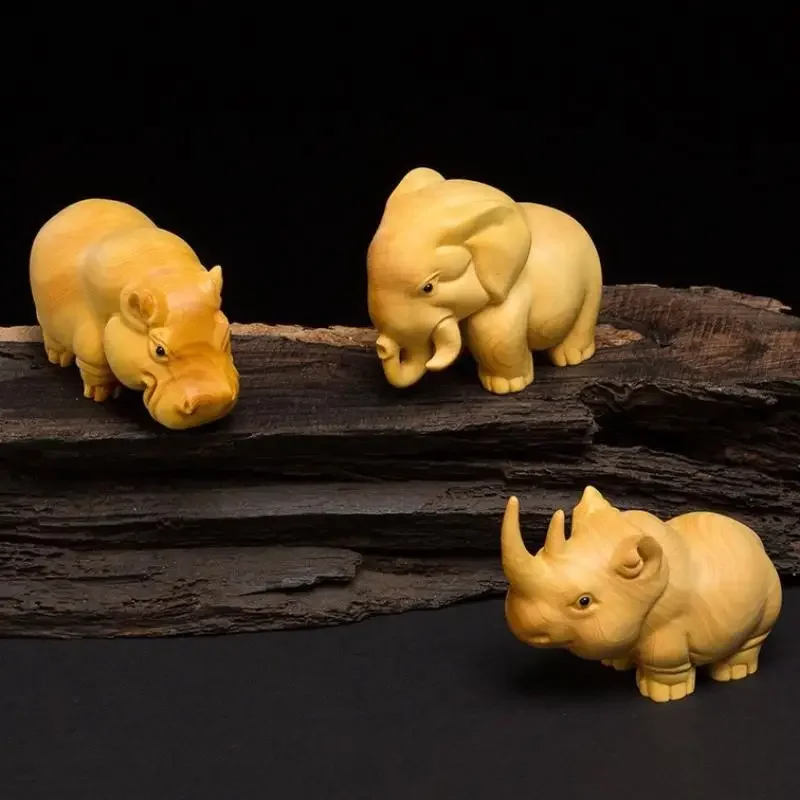 1 stücke Manuelle Holz Carving Holz Produkt Nashorn Nilpferd Elefant Zimmer Home Decor Auto Ornamente Dekoration Skulpturen & Figuren