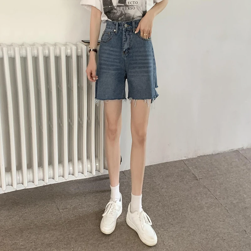 korean dress Women Summer Solid Denim Shorts Y2K Korean High Waist Blue Hole Jeans Shorts 2022 Casual Washed Short Pants Female Ropa Mujer mens swim shorts