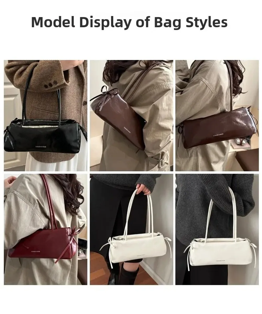 Neue Einfarbige Damenhandtasche aus Weichem PU-Leder mit Knoten Schultertasche Unterarmtasche – Detail 8