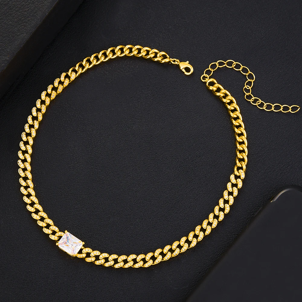 Siscathy Trend Cuban Chain Thick Chain Necklaces Zirconia Necklaces For Women Accessories On The Neck Party Jewelry Girl Gifts