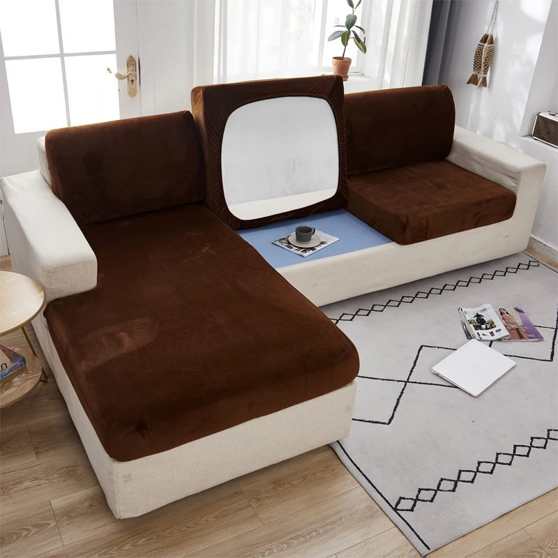 Super Soft Velvet Sofa Seat Cushion Cover For Living Room Thick Plush Sofa Covers Stretch L Shape Corner Armchair Sofa Slipcover 5