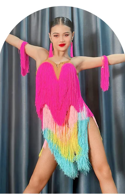 社交ダンス衣装 ラテン ドレス フリンジ ラインストーン バングル