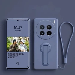 Durable Liquid Silicone Lanyard Stand Holder Case with Shockproof Bumper and Bracket Cover - Vivo X80 (Grey)