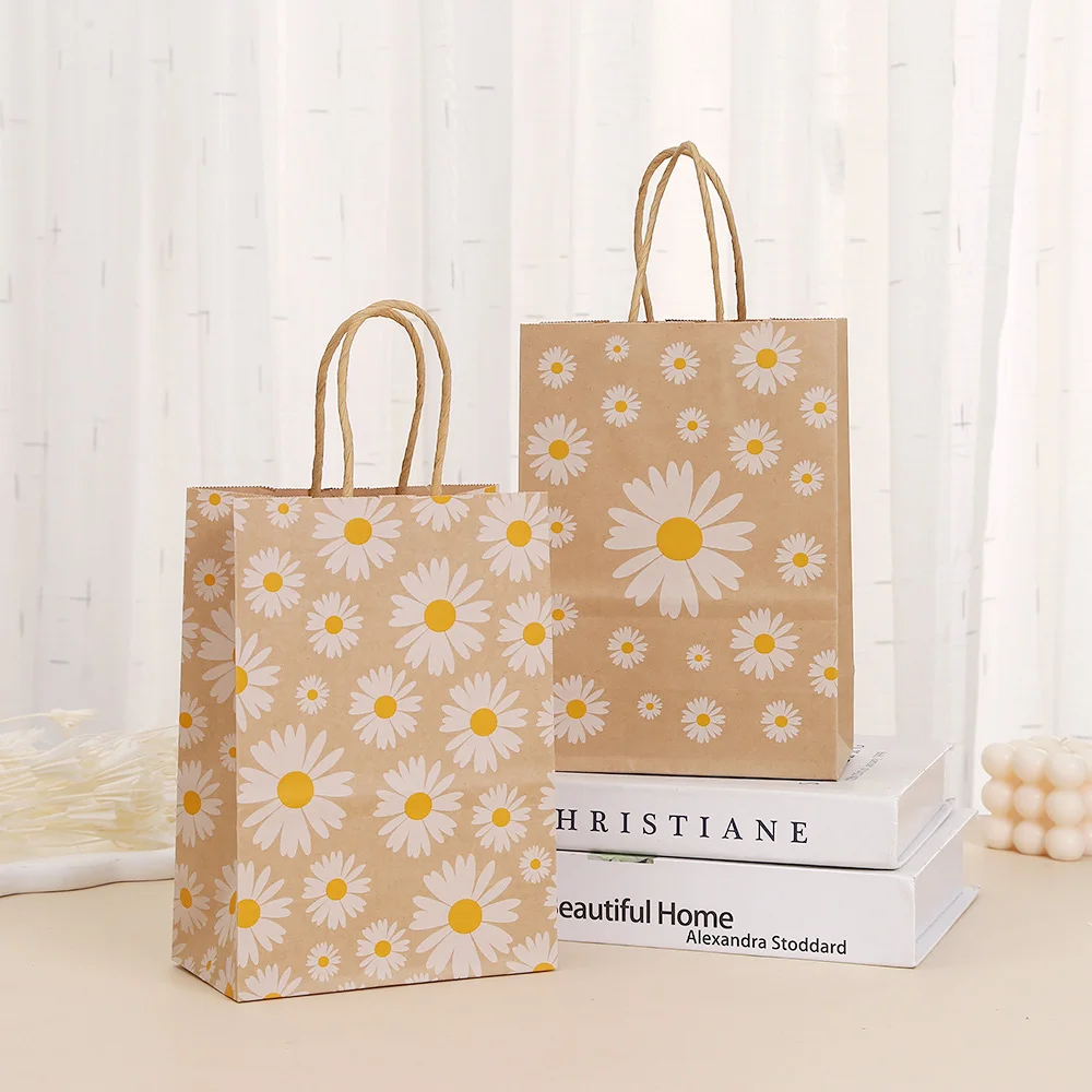 6/12 stücke Gänseblümchen Blume Kraft Papier Geschenk Verpackung Taschen Süßigkeiten Cookie Tasche für Hochzeit Baby Dusche Kinder Geburtstag Party Dekoration