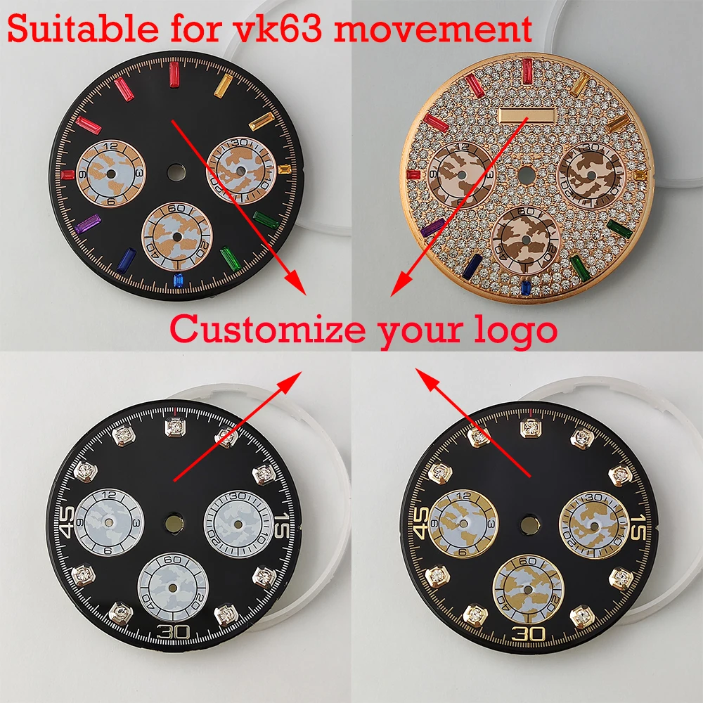 Vk63 Daytona Dial 29.5Mm Black Panda Rainbow Dial No Luminoso Adatto Per Il Movimento Degli Accessori Per Orologi Vk63
