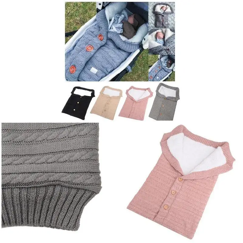 

Infant Baby Button Blanket Knitted Crochet Winter Warm Swaddle Wrap Sleeping Bag
