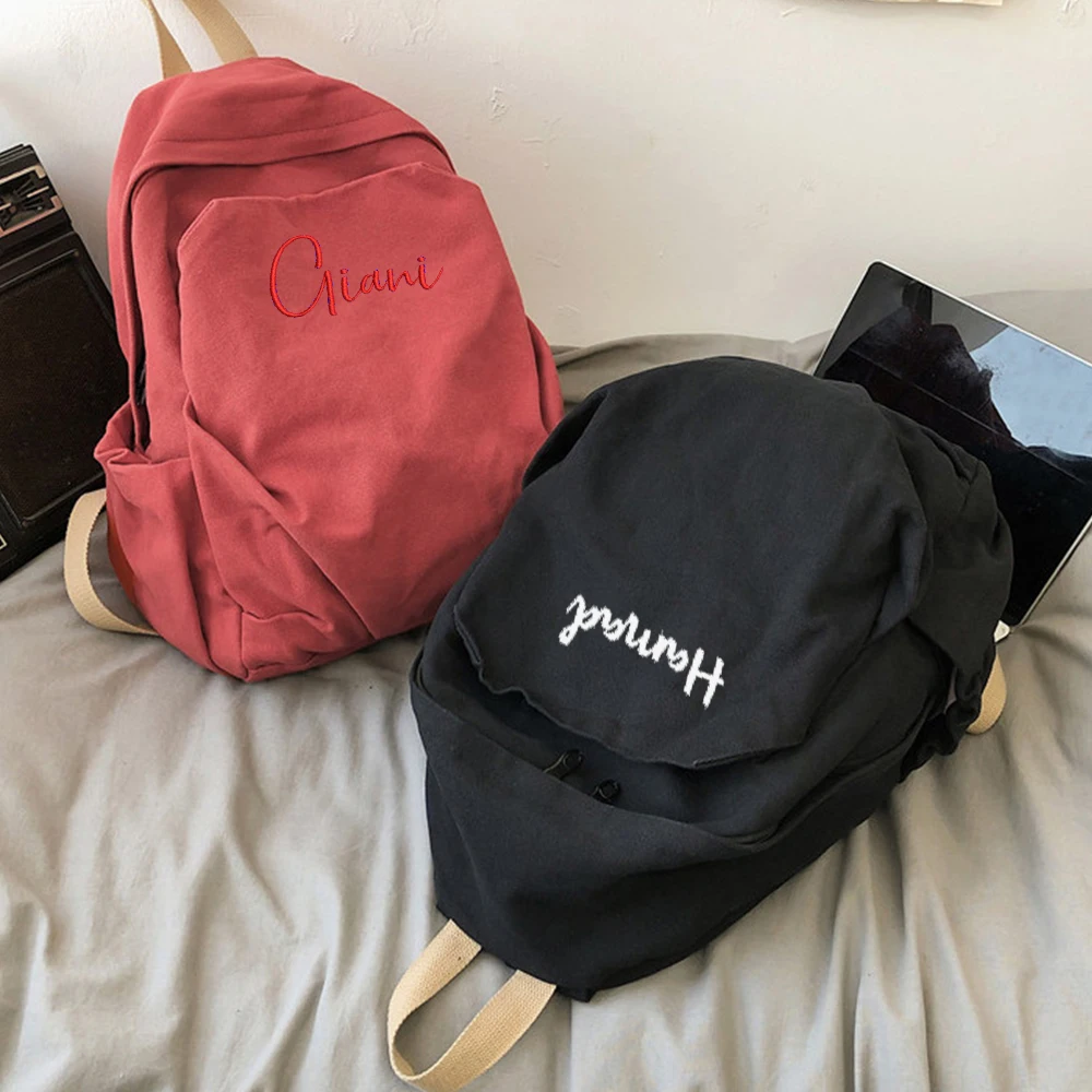 

Personalized Canvas Women's Backpack Custom Embroidered Logo Backpack Training Anti-theft Shoulder Bag Suitable For Teenagers