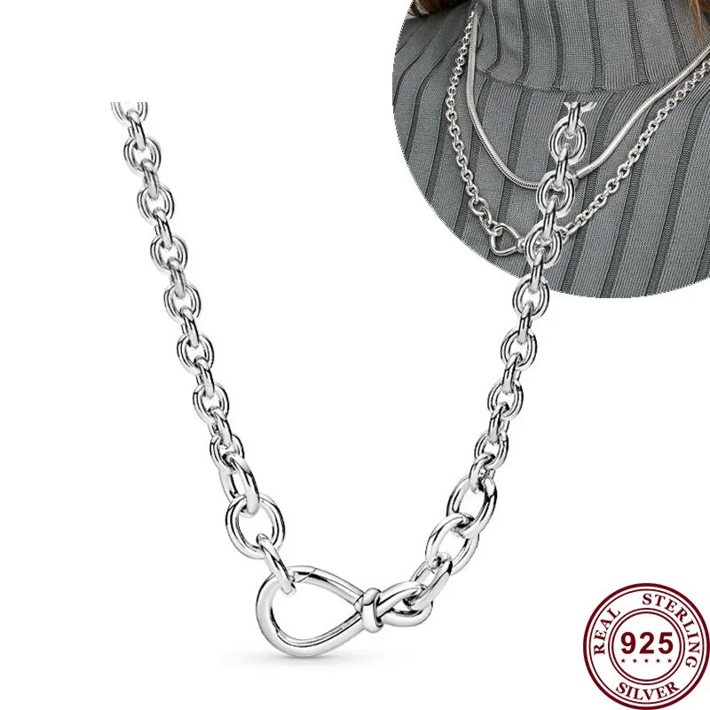 Hot Selling 925 Sterling Silver Classic Love Heart Snake Shaped Original Women's Logo Necklace For Fashionable DIY Charm Jewelry
