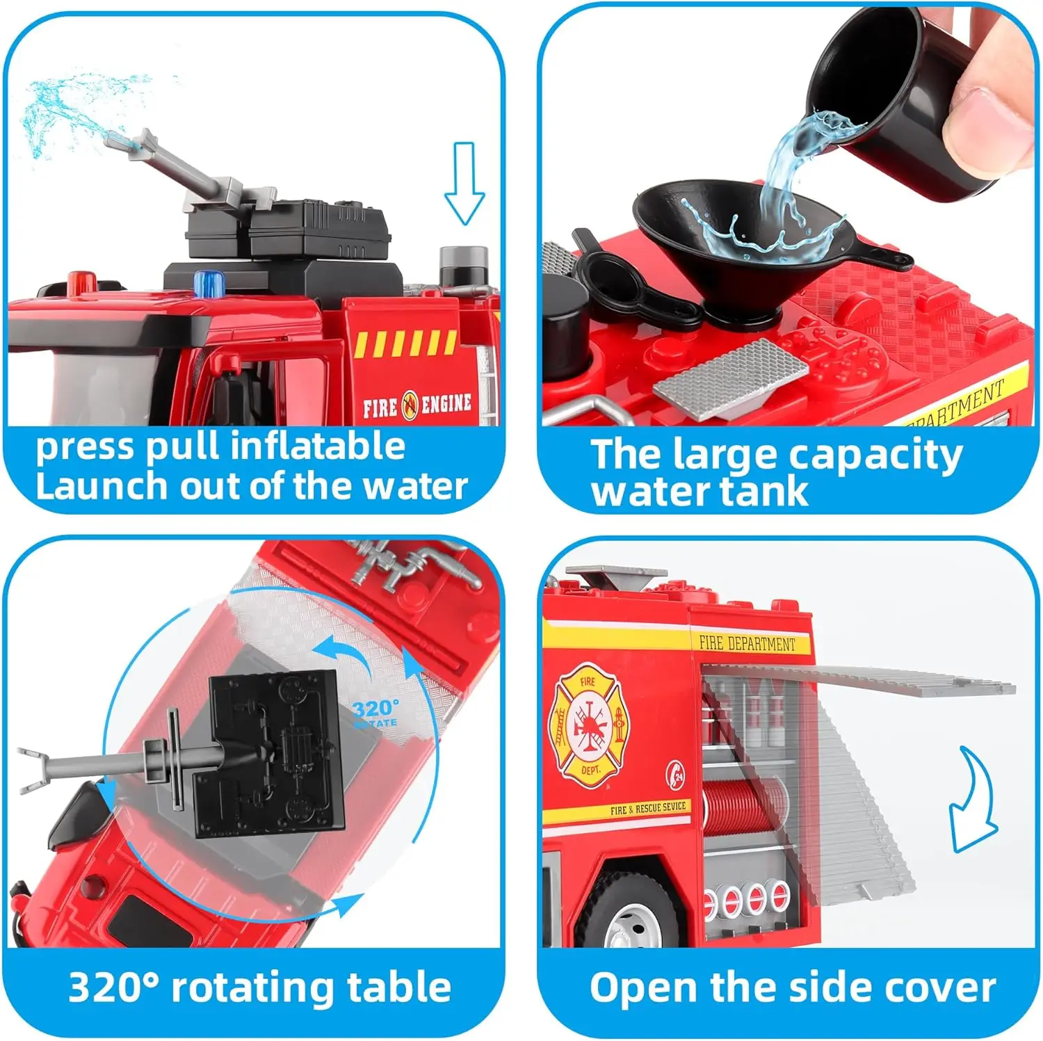 Fire Truck Toy for Kids 3-5,with Fire Rescue Vehicle with Shooting Water,Lights and Sounds,Toy Truck Gift for Boy Age 3+ 3