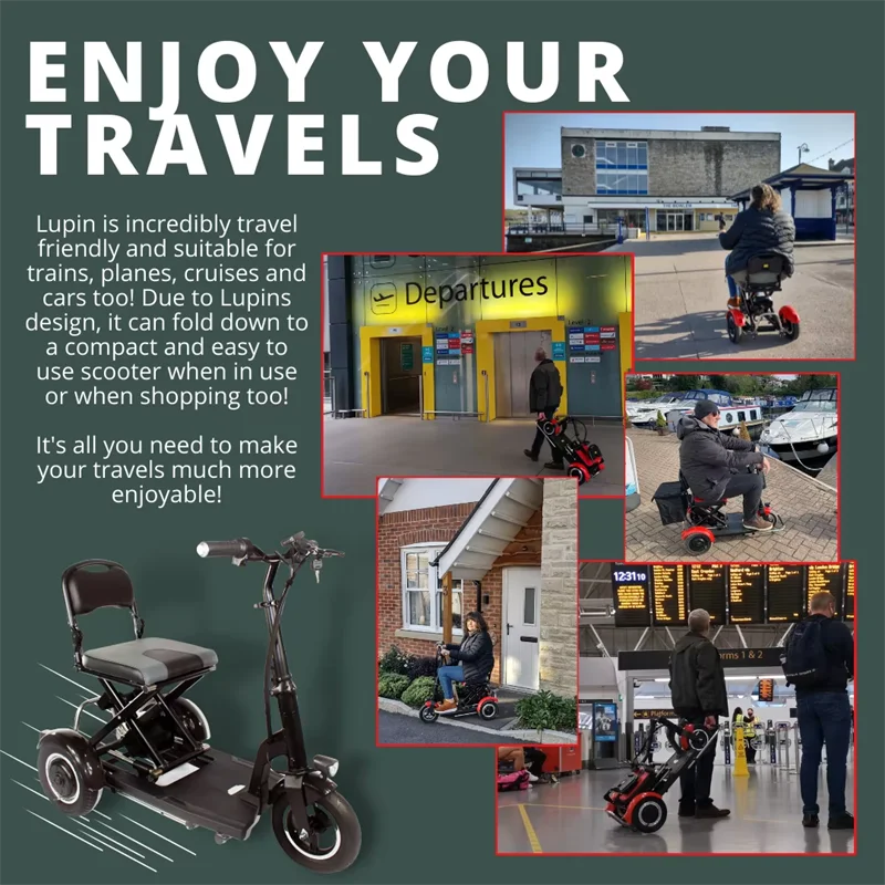 48V 600W Travel Electric Scooter Dual Motor Foldable With Seat Adults 10 Inch Folding Electric Tricycle 3 Wheel