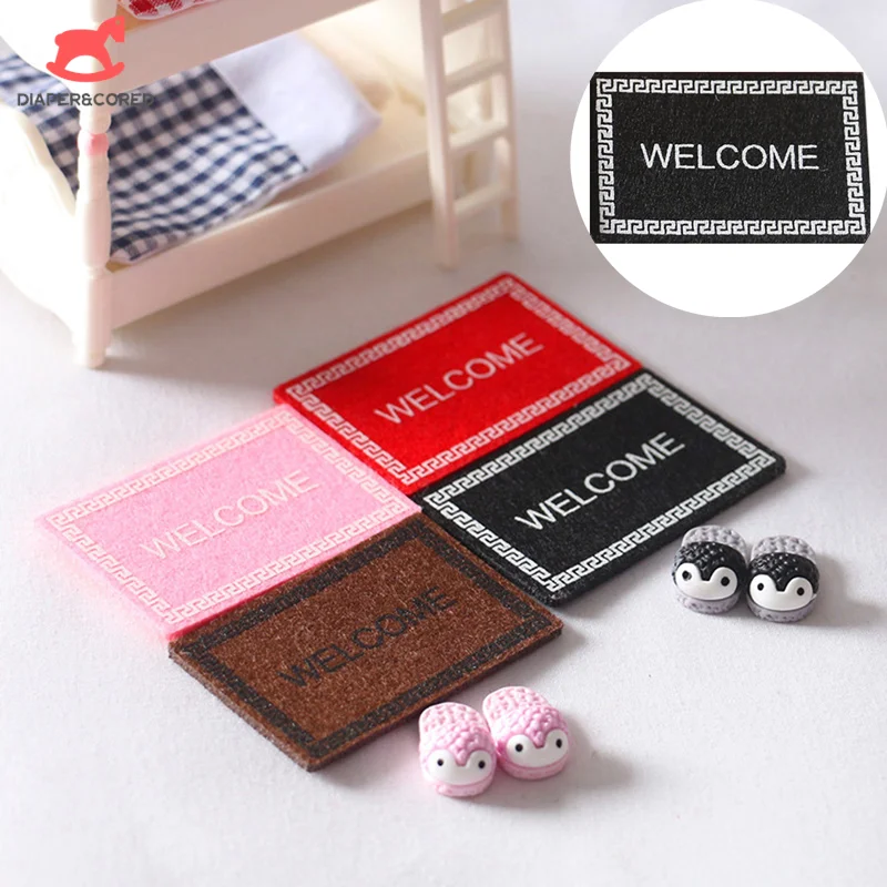 

1:12 Miniatures Doll House Floor Decoration Welcome Carpet Mini Slippers Model Kitchen Bathroom DIY Furniture Decoration