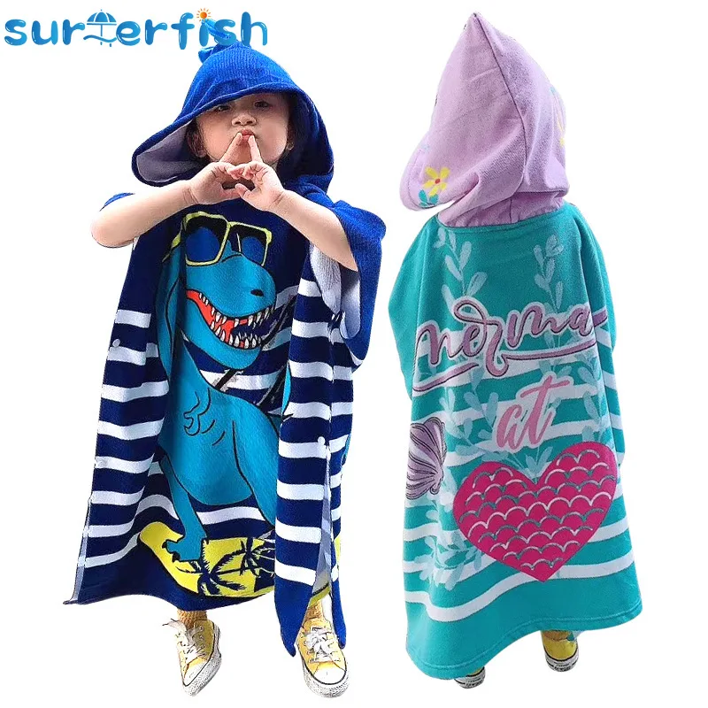 2Pcs Hooded Beach Towels for Toddler Kids,Boys Poncho Bath Towel,Shark Alligator Pool Towel 