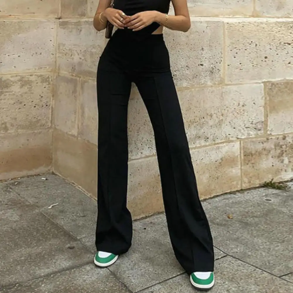 Flattering Leg Shape Pants Trendy Women's High Waist Flared Pants for Spring Autumn Solid Color Stretchy Long for Streetwear