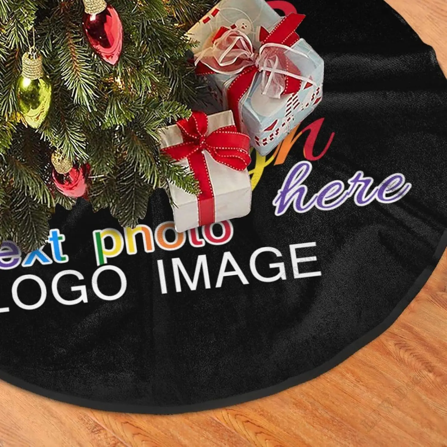 Custom Christmas Tree Skirt 40Inch Personalized Xmas Tree Skirt with Photo Logo Image Text Xmas Farmhouse Party Tree Decorations