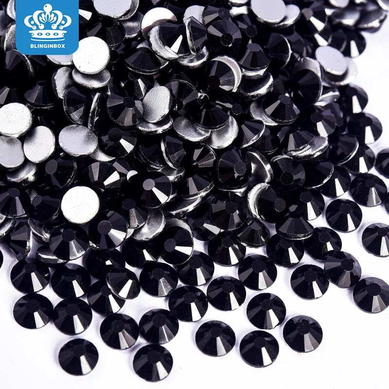 Blinginbox Jet Black Non HotFix Rhinestone Wholesale Bulk Flatback Crystal for nails Art Charms clothing SS3-SS34 Strass