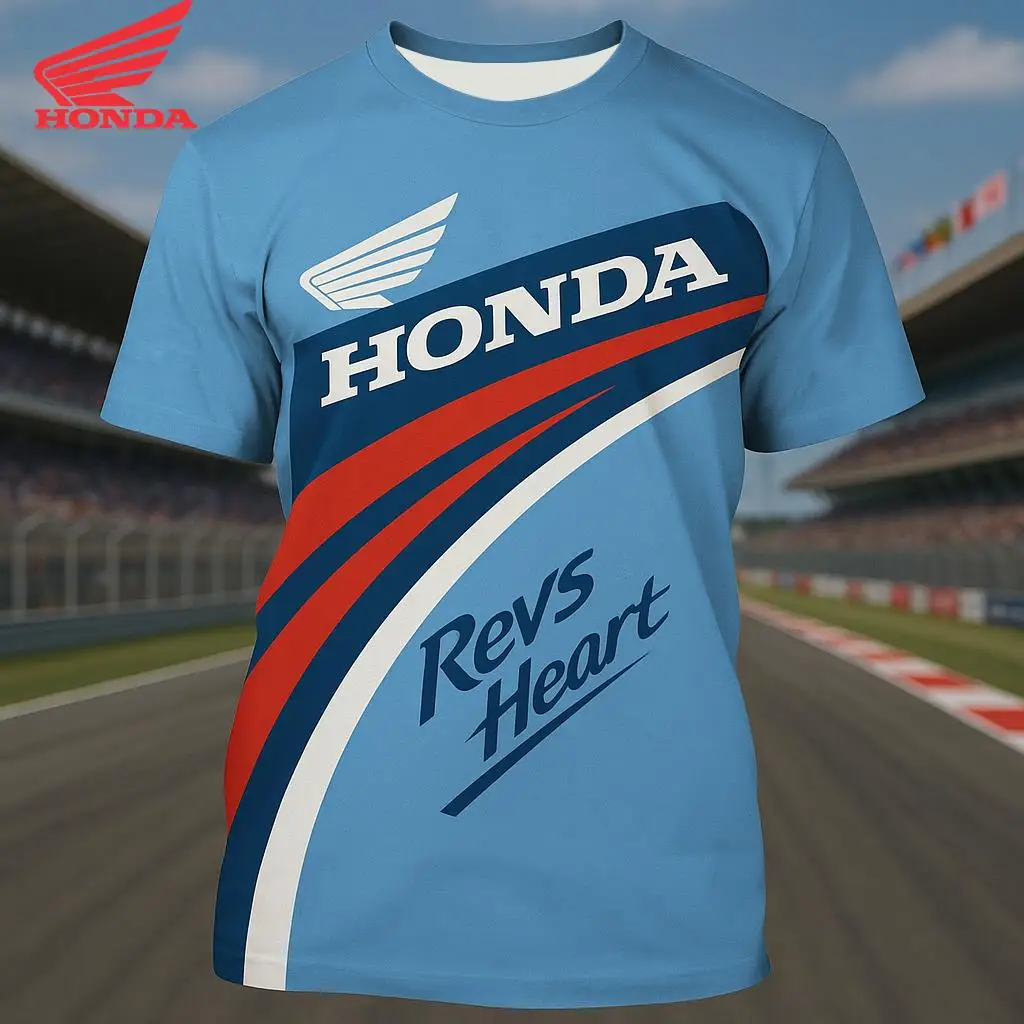 혼다 여름 스트리트 스타일 오토바이 티셔츠 남성용 패션 힙합 레이싱 디자인 반소매 저지 데일리 캐주얼웨어