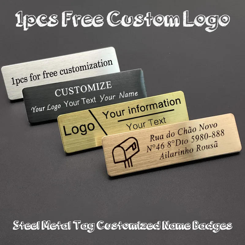 

70x20MM Brooches Pin Personalized Free Customizable Engraved Text Logo Business ID Plate Steel Metal Tag Customized Name Badges